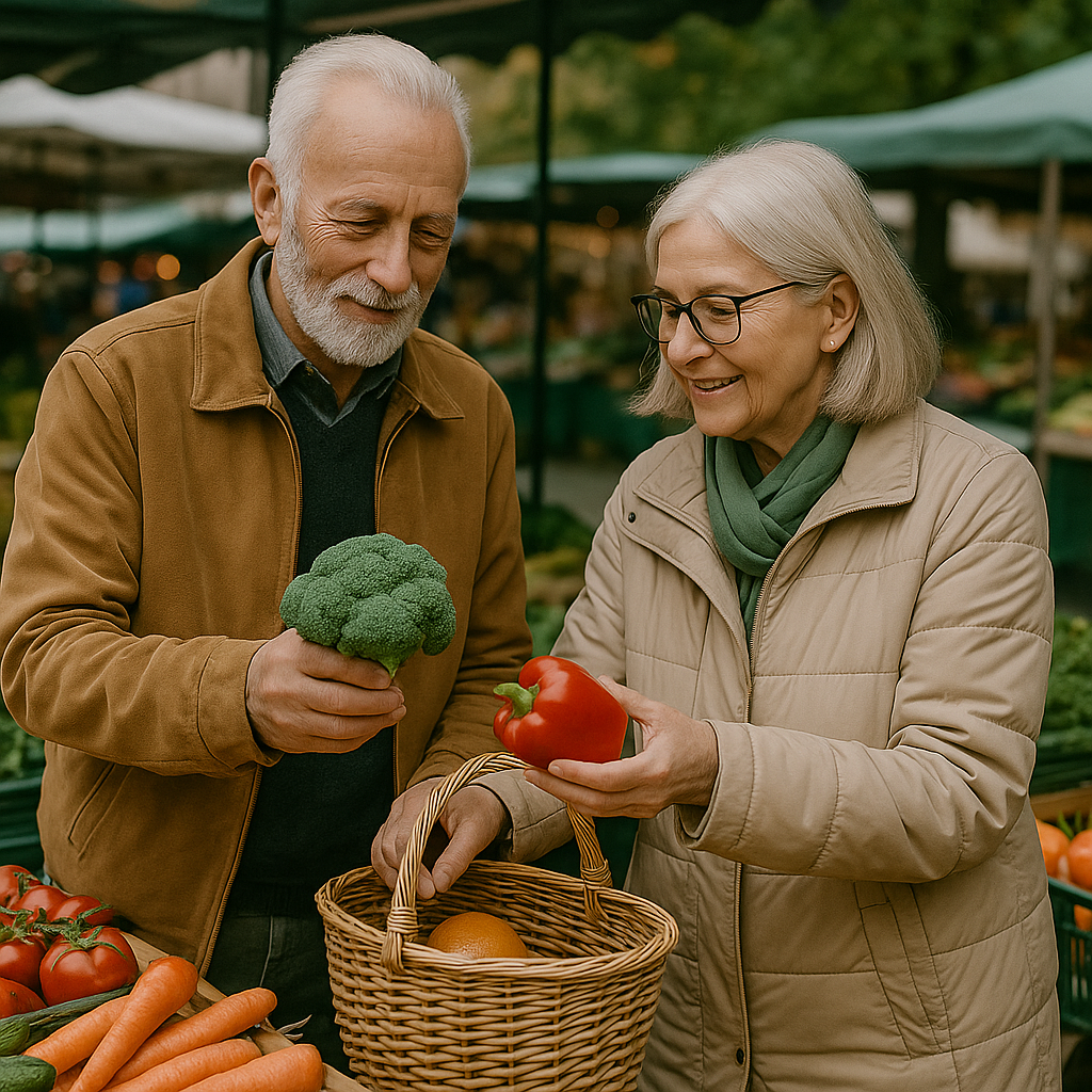 Bild A: Mann und Frau auf dem Markt
